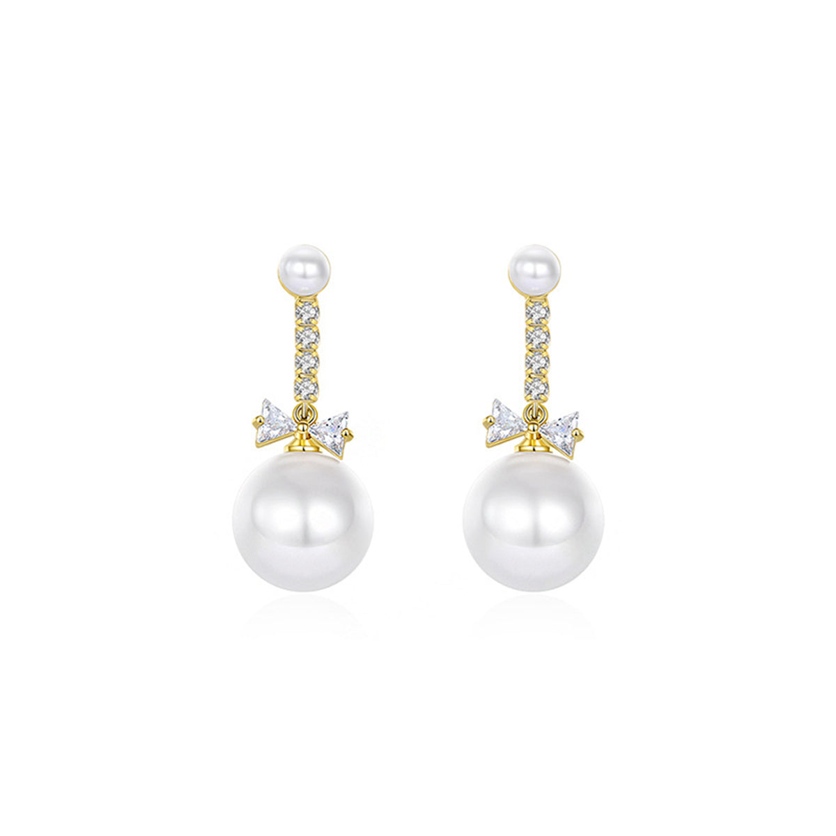 Crystal and Cubic Zirconia Pearl 18K Gold-Plated Bow Drop Earrings, gold drop earrings for women, side view