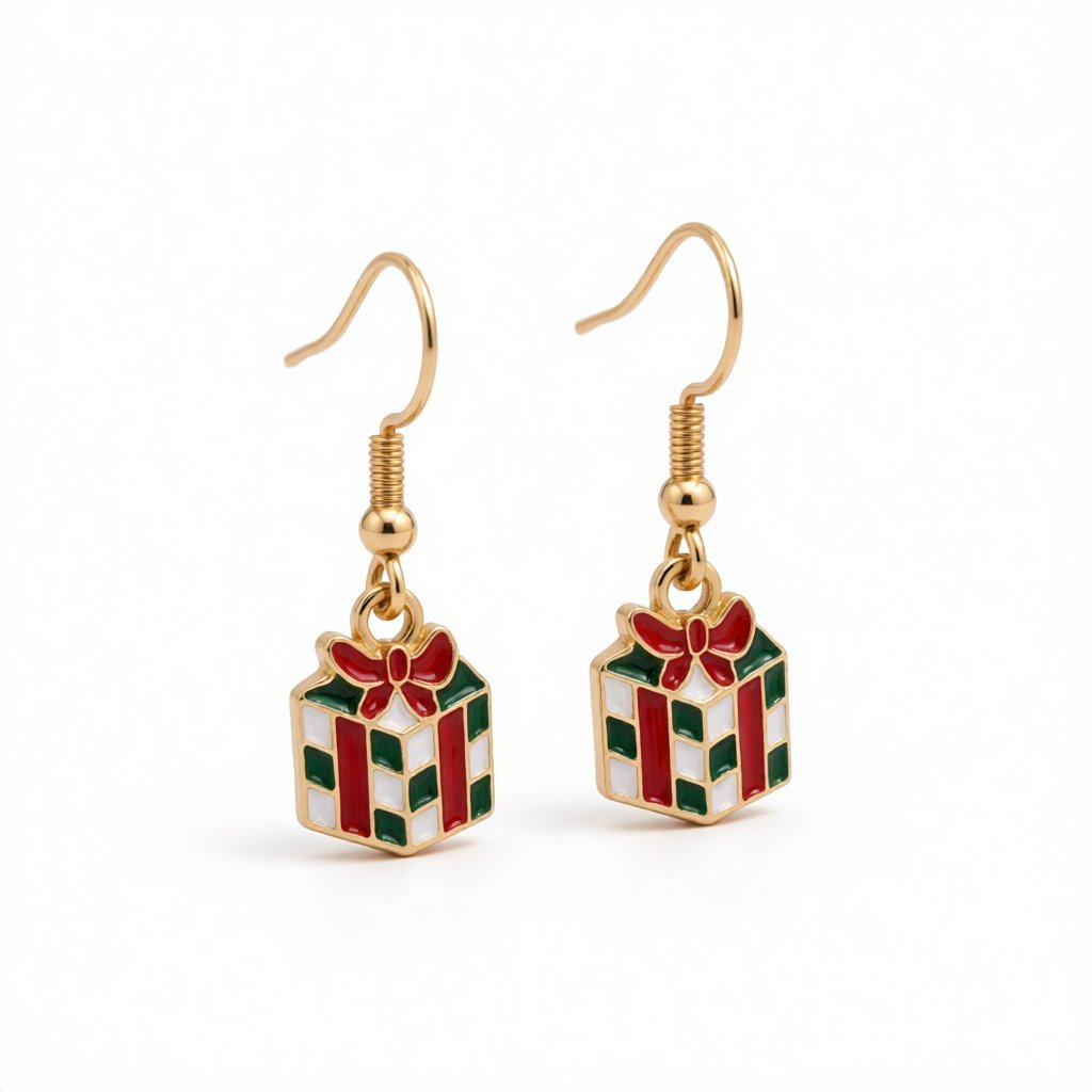 Red and White Gift Box Drop Earrings, drop earrings for women, elegant gift for her, side view