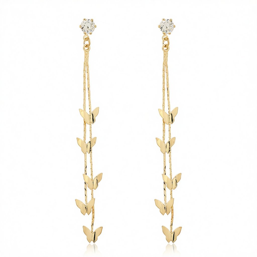 Cubic Zirconia and 18K Gold-Plated Butterfly Double-Strand Drop Earrings, gold drop earrings for women, side view