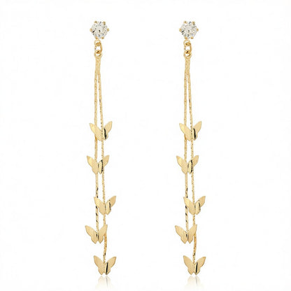 Cubic Zirconia and 18K Gold-Plated Butterfly Double-Strand Drop Earrings, gold drop earrings for women, side view