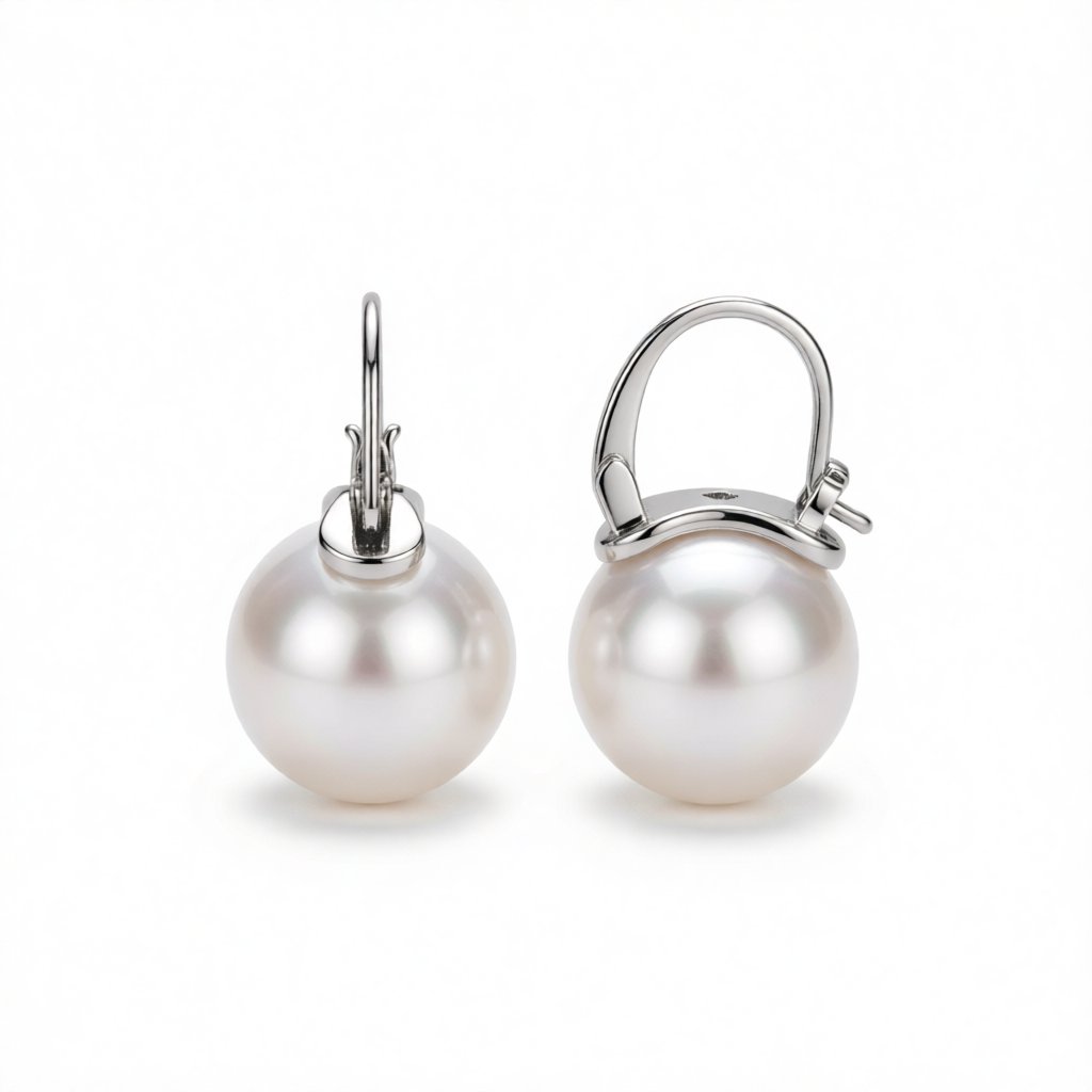 Pearl and Silver-Plated Round Huggie Earrings, silver huggie earrings, elegant gift for her, side view