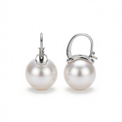 Pearl and Silver-Plated Round Huggie Earrings, silver huggie earrings, elegant gift for her, side view