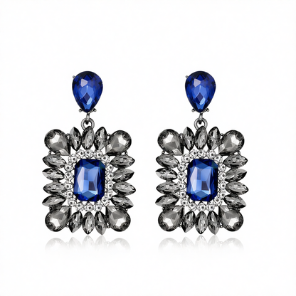 Blue & Cubic Zirconia Rectangle Drop Earrings