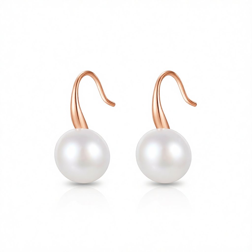 Pearl and 18K Rose Gold-Plated Hook Drop Earrings, rose gold drop earrings for women, everyday style, side view
