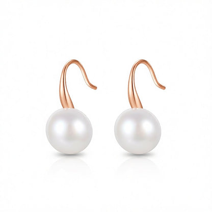 Pearl and 18K Rose Gold-Plated Hook Drop Earrings, rose gold drop earrings for women, everyday style, side view