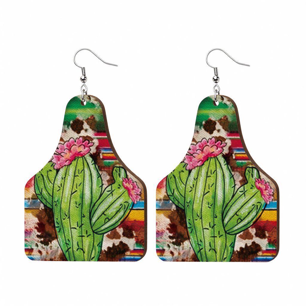 Green Polystyrene and Silver-Plated Cactus Drop Earrings, silver drop earrings for women, elegant gift for her, side view