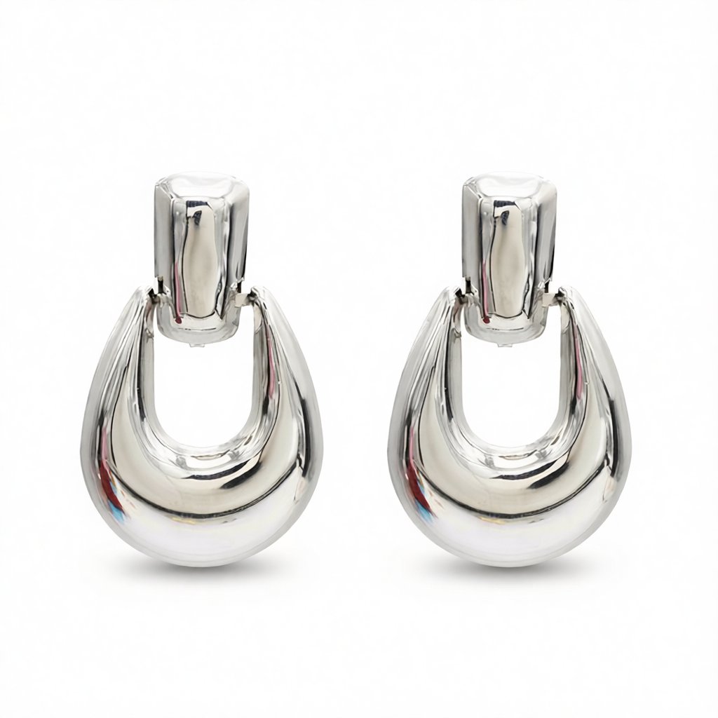 Silver-Plated Oval Drop Earrings, silver drop earrings for women, everyday style, side view