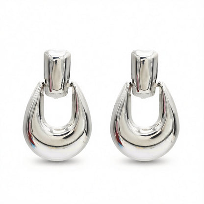 Silver-Plated Oval Drop Earrings, silver drop earrings for women, everyday style, side view
