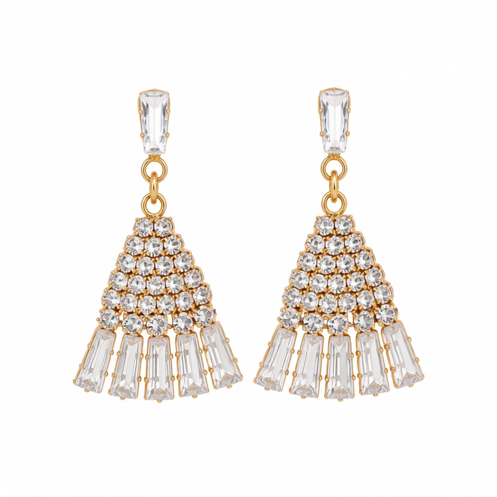 Cubic Zirconia and Crystal Skirt Drop Earrings, drop earrings for women, botanical inspired, side view