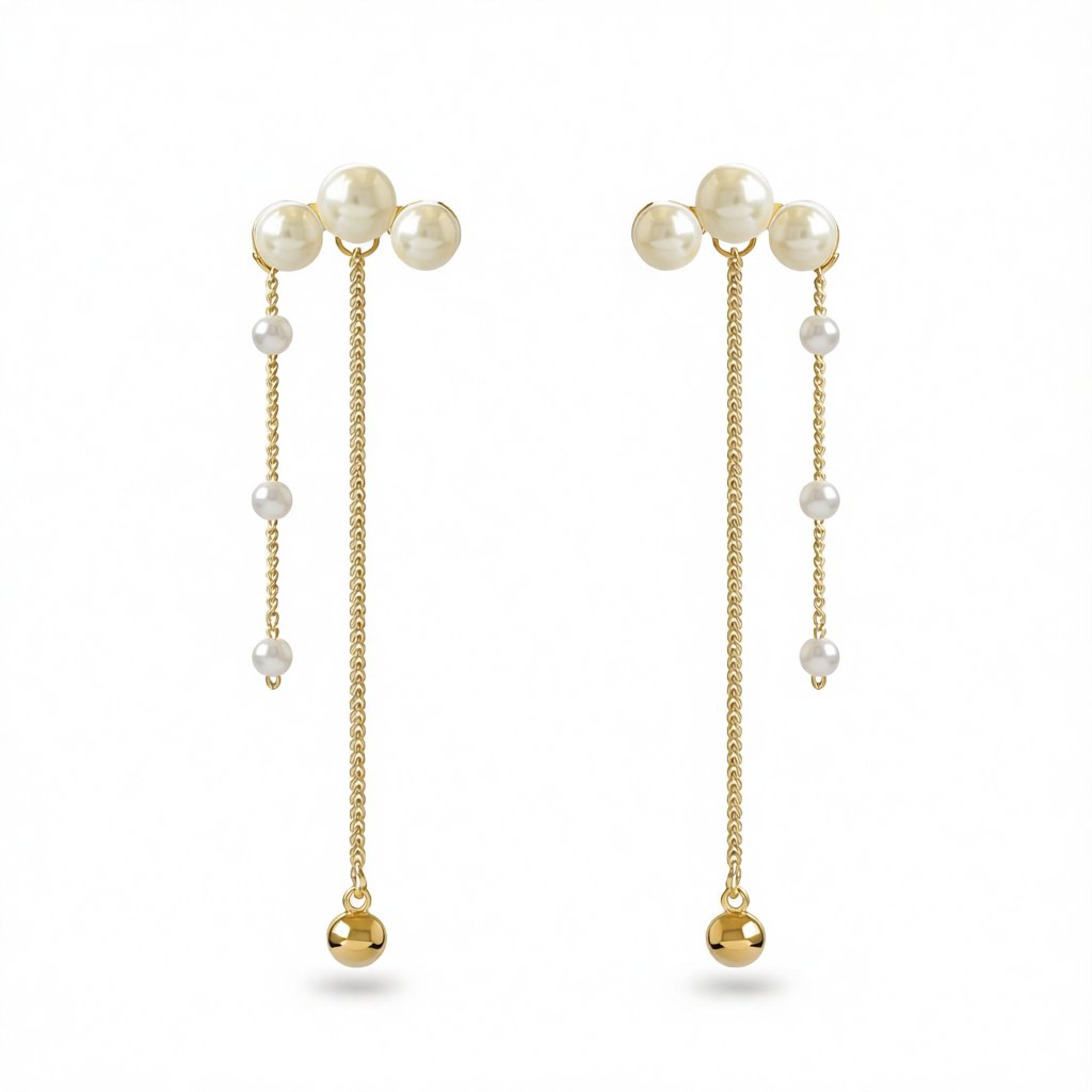 Pearl and 18K Gold-Plated Tassel Drop Earrings, gold drop earrings for women, elegant gift for her, side view