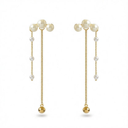 Pearl and 18K Gold-Plated Tassel Drop Earrings, gold drop earrings for women, elegant gift for her, side view