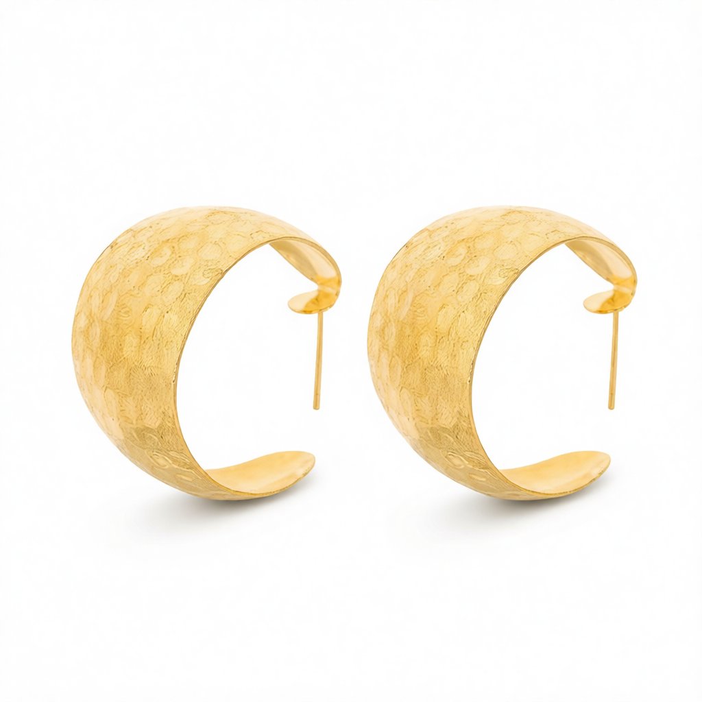 18K Gold-Plated Fish Scales C-Huggie Earrings, gold huggie earrings, vintage-inspired design, side view