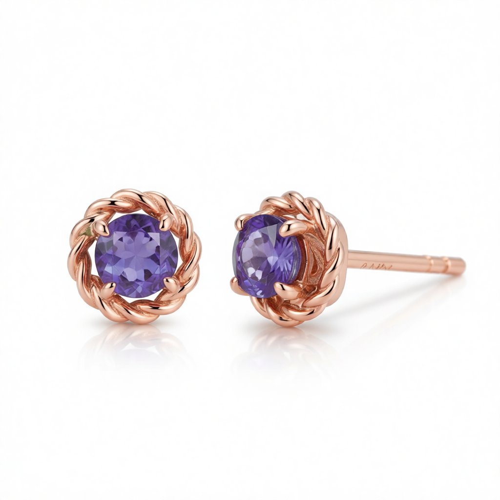 Purple Crystal and 18K Rose Gold-Plated Twist Stud Earrings, cubic zirconia stud earrings for women, side view