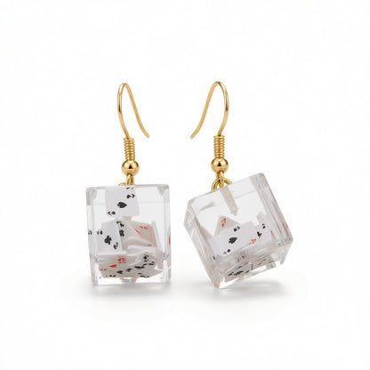 Clear Resin and 18K Gold-Plated Joker Cube Drop Earrings, gold drop earrings for women, everyday style, side view