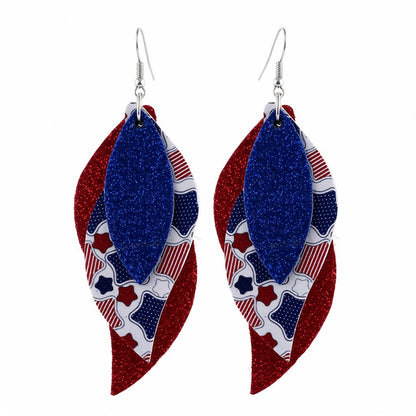Navy and White Polystyrene Star Glitter Triple Leaf Drop Earrings, drop earrings for women, side view