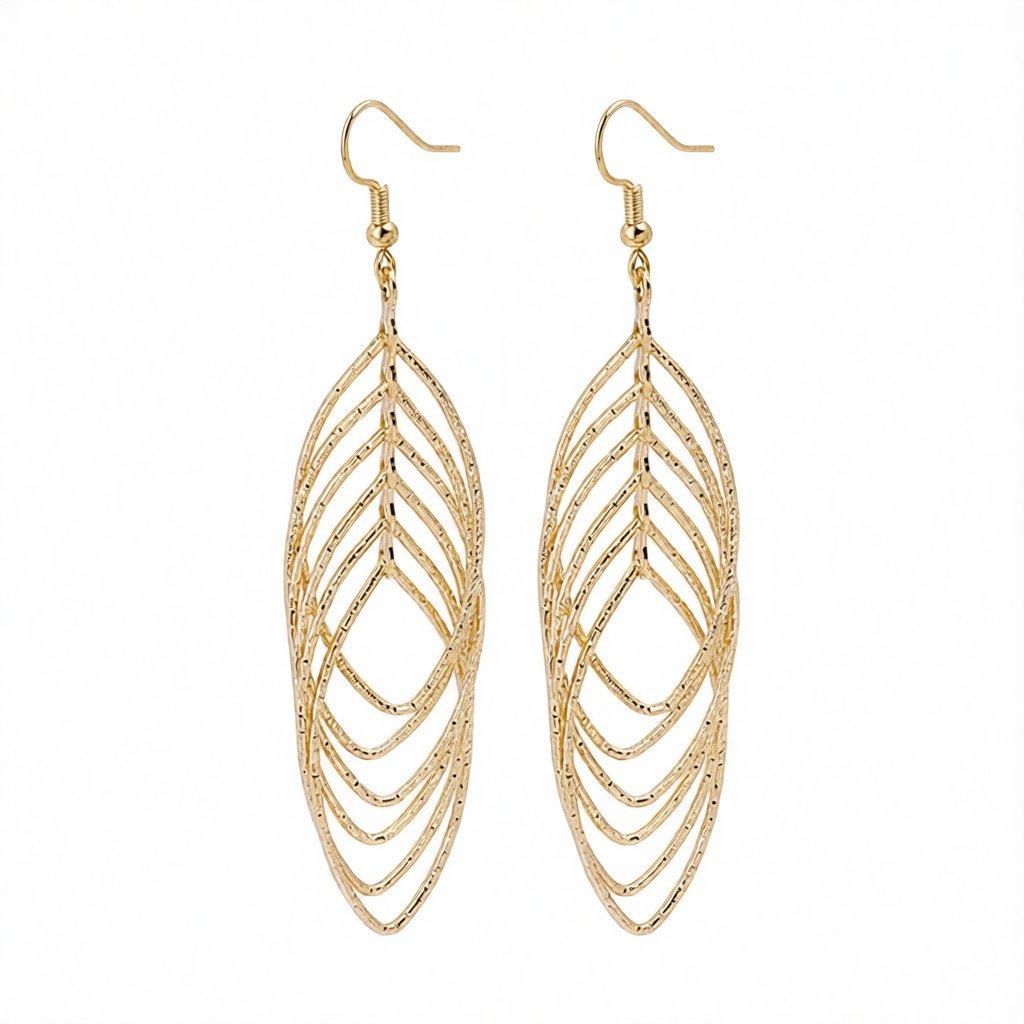 18K Gold-Plated Interlocked Layered Drop Earrings, gold drop earrings for women, botanical inspired, side view