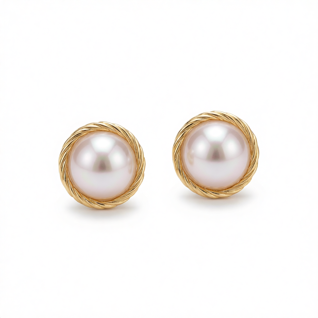 Pearl & 18K Gold-Plated Twine Round Stud Earrings