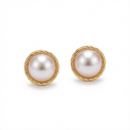 Pearl & 18K Gold-Plated Twine Round Stud Earrings
