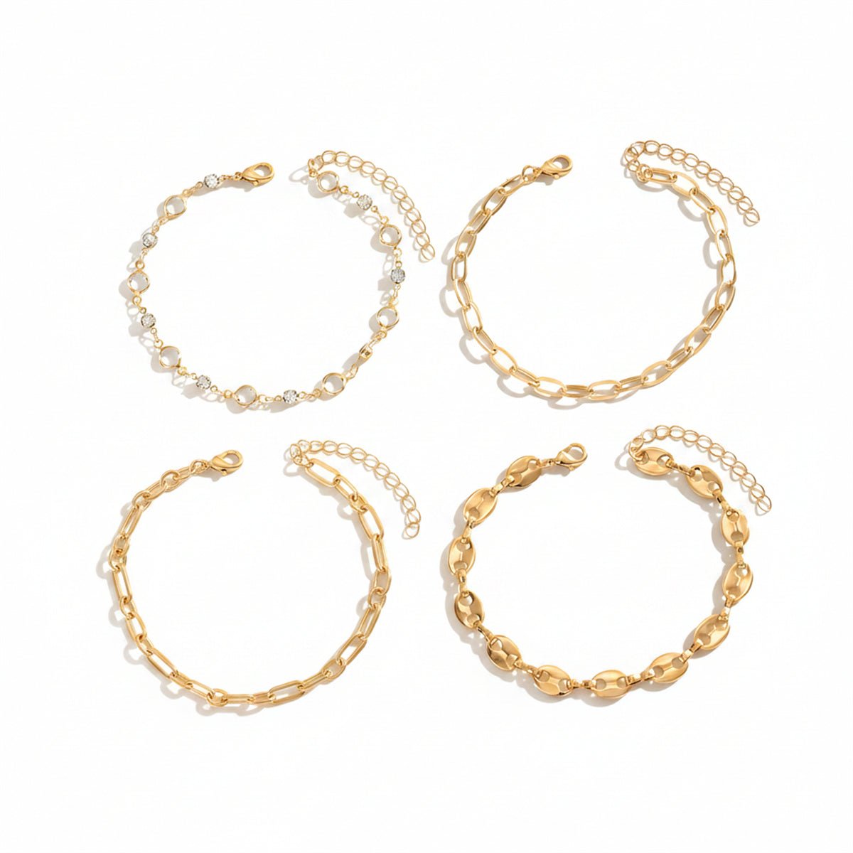 Clear Crystal & Cubic Zirconia Goldtone Pig-Nose Shape Chain Anklet Set - Street Region