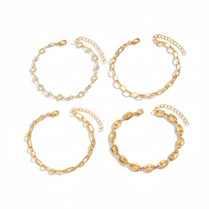 Clear Crystal & Cubic Zirconia Goldtone Pig-Nose Shape Chain Anklet Set - Street Region