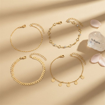 Clear Crystal and Cubic Zirconia Goldtone Wheat Chain Sequin Tassel Anklet Set, jewelry gift sets for women, lifestyle look