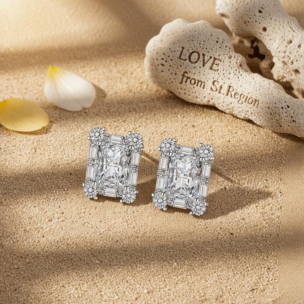 Clear Crystal and Cubic Zirconia Silvertone Rectangular Stud Earrings, cubic zirconia stud earrings for women, lifestyle look