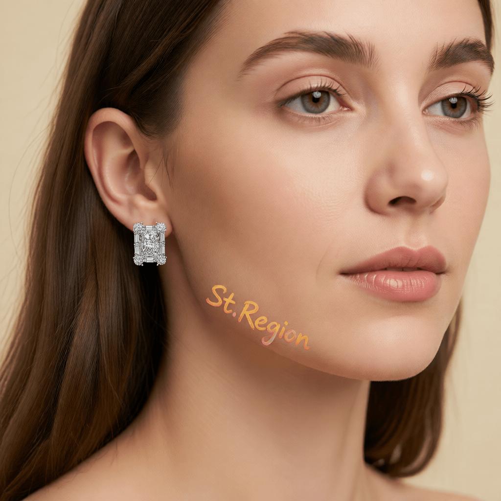 Clear Crystal and Cubic Zirconia Silvertone Rectangular Stud Earrings, cubic zirconia stud earrings for women, styled look