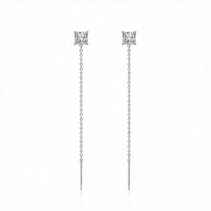 Clear Crystal and Silvertone Cube Threader Earrings, vintage-inspired design, side view