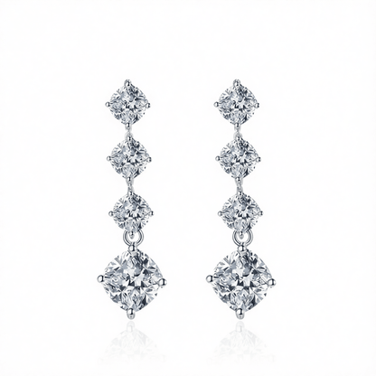 Clear Crystal and Silvertone Cushion-Cut Drop Earrings, silver drop earrings for women, everyday style, side view