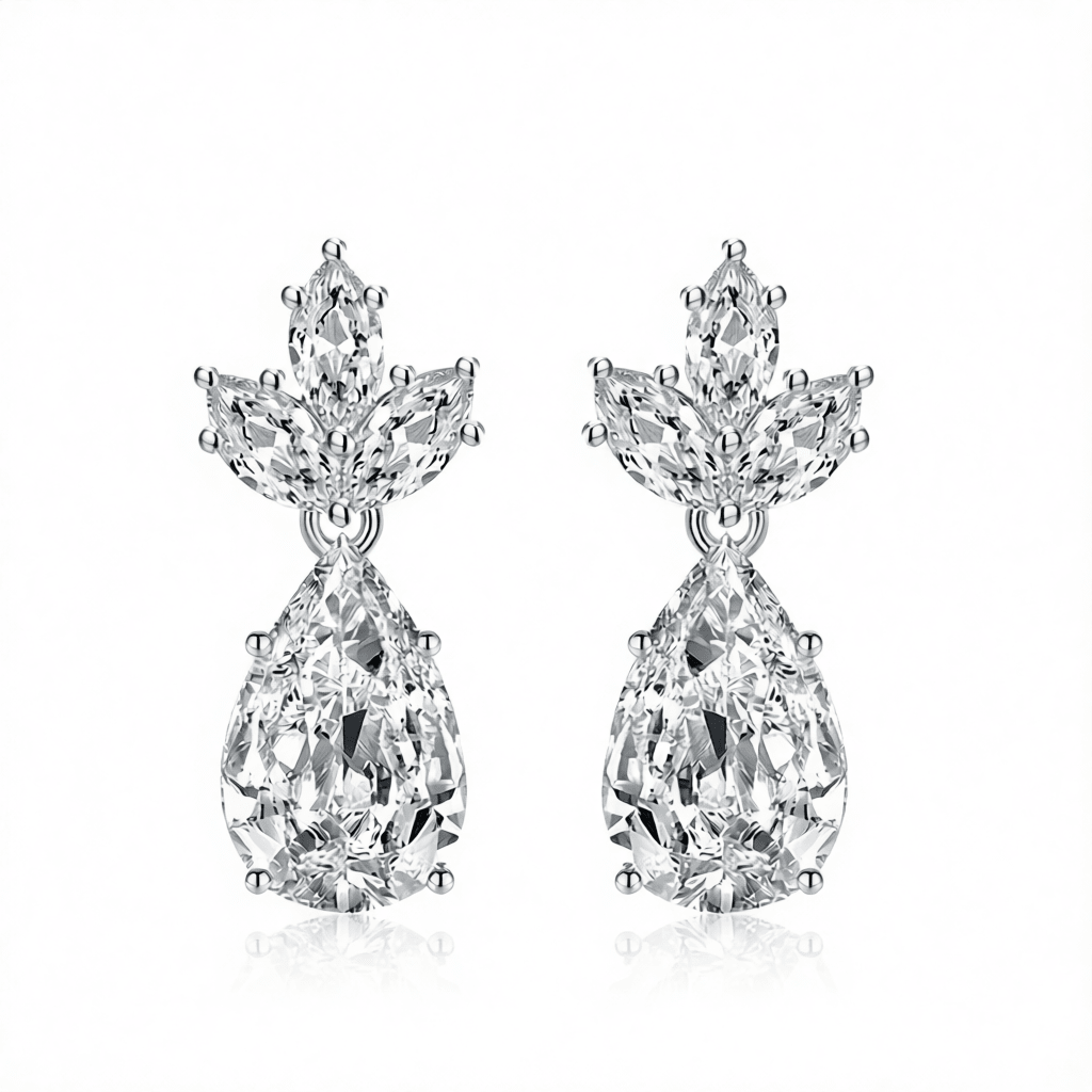 Clear Crystal and Silvertone Pineapple Drop Earrings, silver drop earrings for women, dainty minimalist design, side view