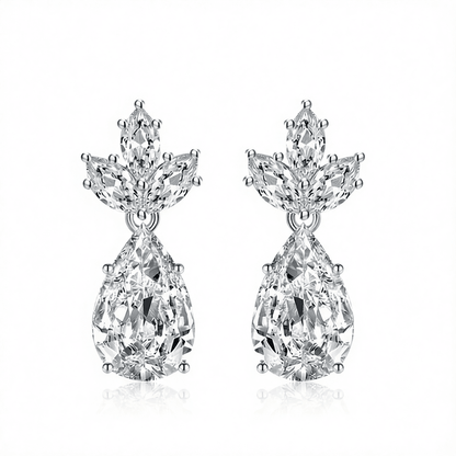 Clear Crystal and Silvertone Pineapple Drop Earrings, silver drop earrings for women, dainty minimalist design, side view