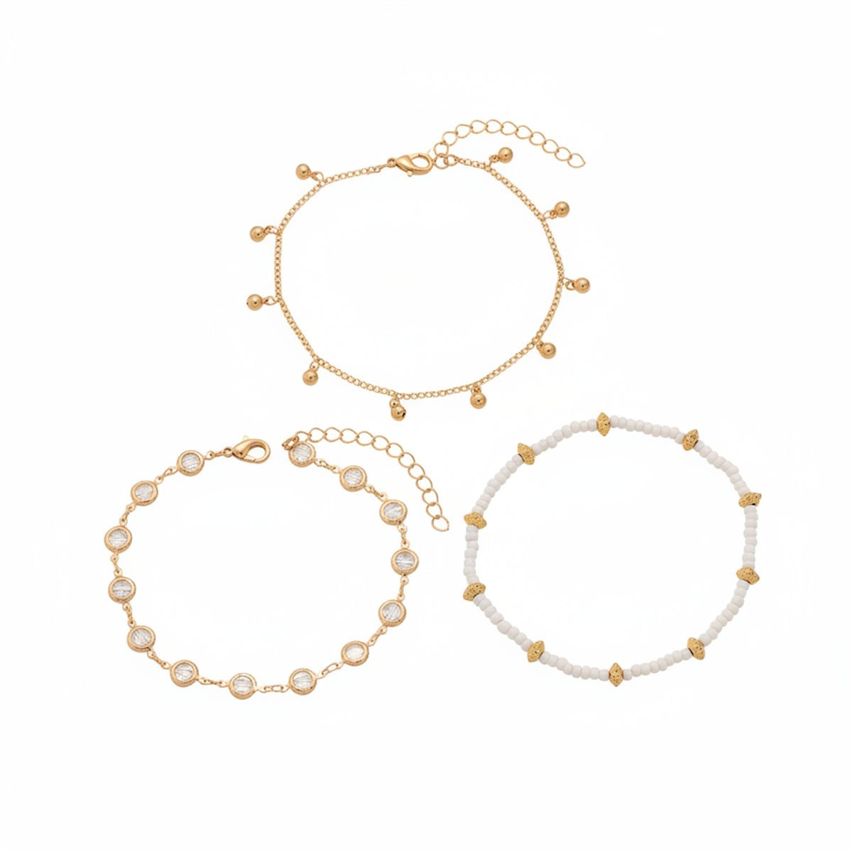 Clear Crystal & White Howlite Goldtone Round Station Anklet Set - Street Region