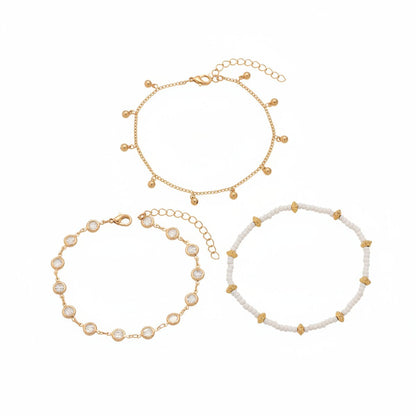 Clear Crystal & White Howlite Goldtone Round Station Anklet Set - Street Region