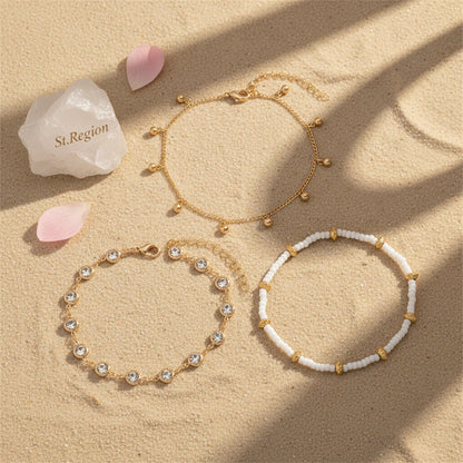 Clear Crystal & White Howlite Goldtone Round Station Anklet Set - Street Region