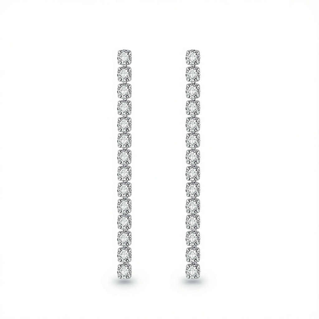 Clear Cubic Zirconia and Silvertone Tassel Drop Earrings, silver drop earrings for women, everyday style, side view