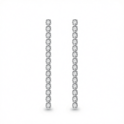 Clear Cubic Zirconia and Silvertone Tassel Drop Earrings, silver drop earrings for women, everyday style, side view