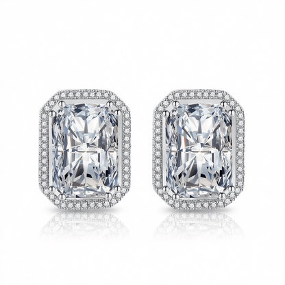 Clear Radiant Crystal and Cubic Zirconia Silvertone Halo Stud Earrings, cubic zirconia stud earrings for women, side view