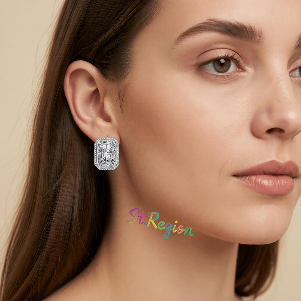 Clear Radiant Crystal and Cubic Zirconia Silvertone Halo Stud Earrings, cubic zirconia stud earrings for women, styled look