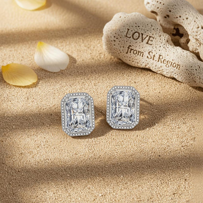 Clear Radiant Crystal and Cubic Zirconia Silvertone Halo Stud Earrings, cubic zirconia stud earrings for women, lifestyle...