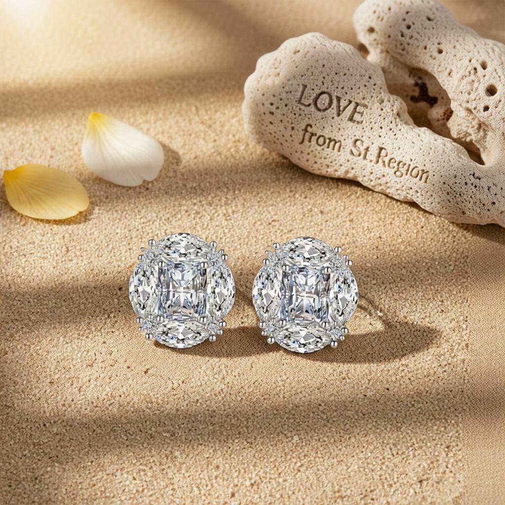 Clear Radiant and Marquise Crystal Silvertone Oval Stud Earrings, cubic zirconia stud earrings for women, lifestyle look