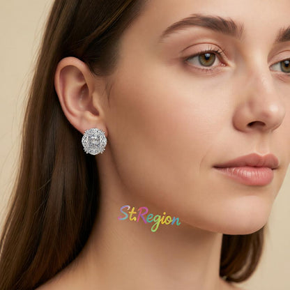 Clear Radiant and Marquise Crystal Silvertone Oval Stud Earrings, cubic zirconia stud earrings for women, styled look