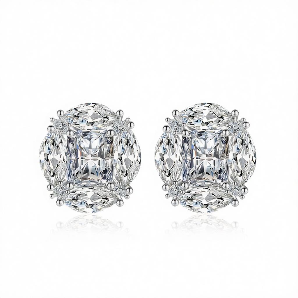 Clear Radiant and Marquise Crystal Silvertone Oval Stud Earrings, cubic zirconia stud earrings for women, side view