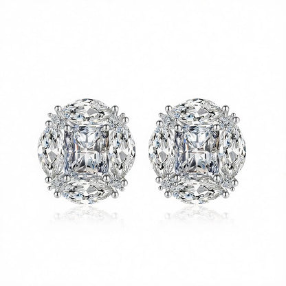 Clear Radiant and Marquise Crystal Silvertone Oval Stud Earrings, cubic zirconia stud earrings for women, side view