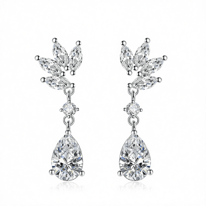 Cubic Zirconia and Clear Crystal Botanical Drop Earrings, drop earrings for women, dainty minimalist design, side view