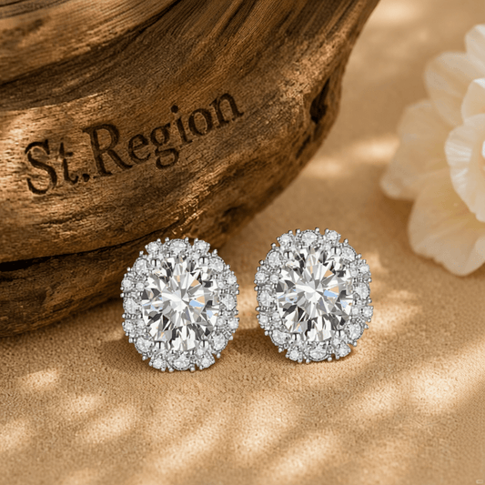 Cubic Zirconia & Clear Crystal Oval Stud Earrings