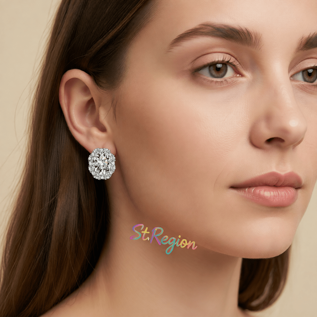 Cubic Zirconia & Clear Crystal Oval Stud Earrings