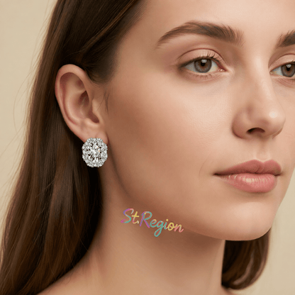Cubic Zirconia & Clear Crystal Oval Stud Earrings