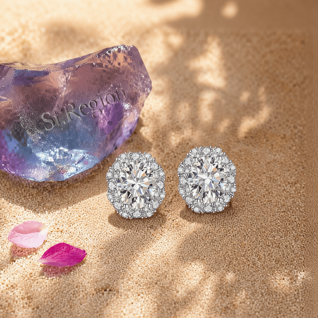 Cubic Zirconia & Clear Crystal Oval Stud Earrings