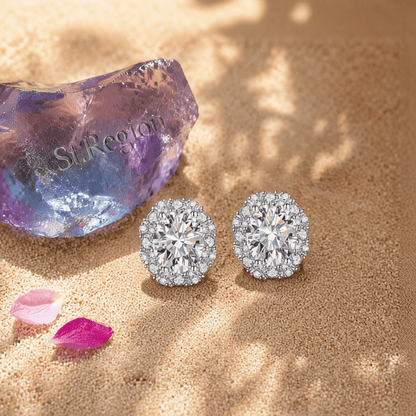 Cubic Zirconia & Clear Crystal Oval Stud Earrings
