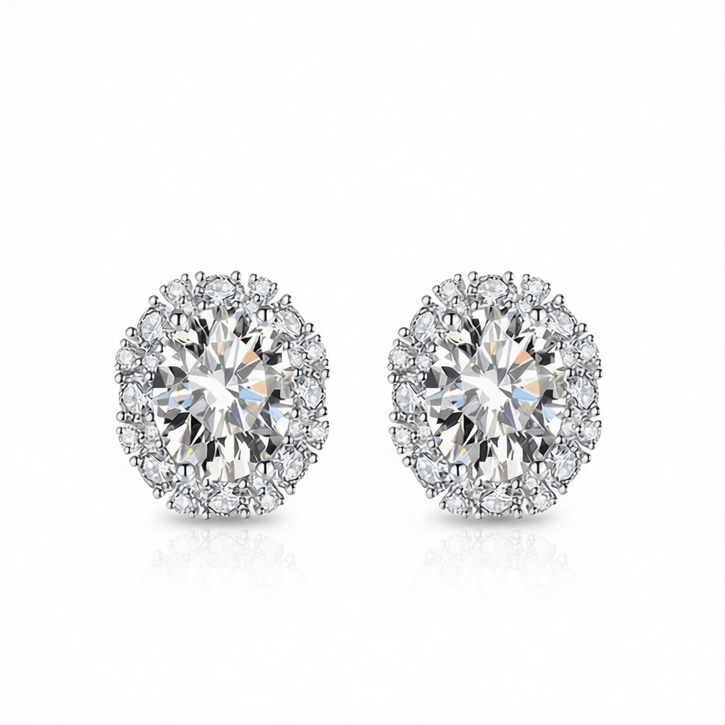 Cubic Zirconia & Clear Crystal Oval Stud Earrings